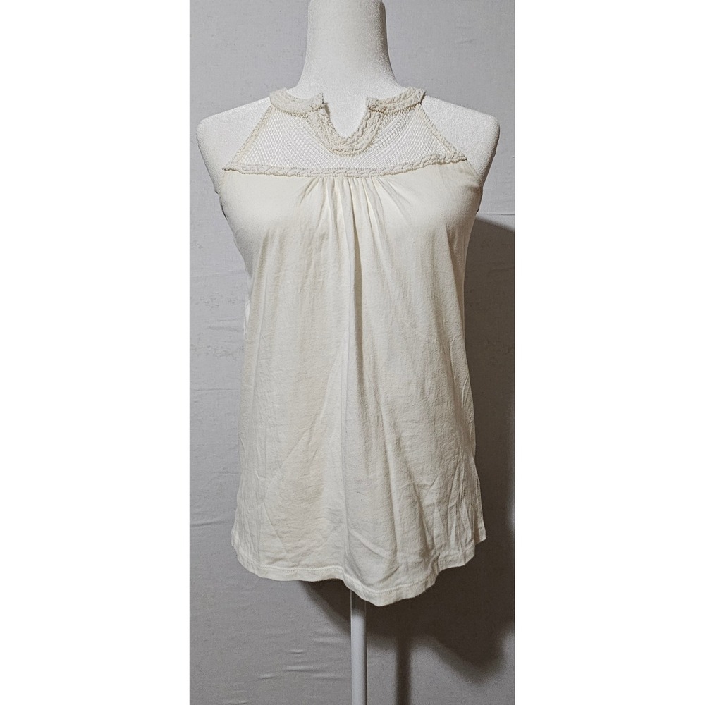 Lauren Ralph Lauren‎ Womens Cream Crochet Mesh Halter Neck Pleated Tank Top S